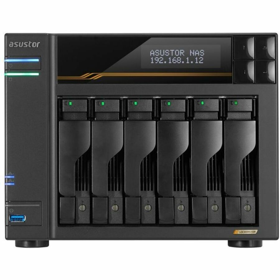 Asustor Lockerstor 6 Gen3 AS6806T 6 Bay NAS, AMD Ryzen Quad-Core 2.3 GHz, 16GB RAM ECC DDR5, 4 M.2 NVMe Slots, Dual 5GbE and Dual 10GbE Port, USB 4.0 Type-C, Network Attached Storage (Diskless) - AS6806T