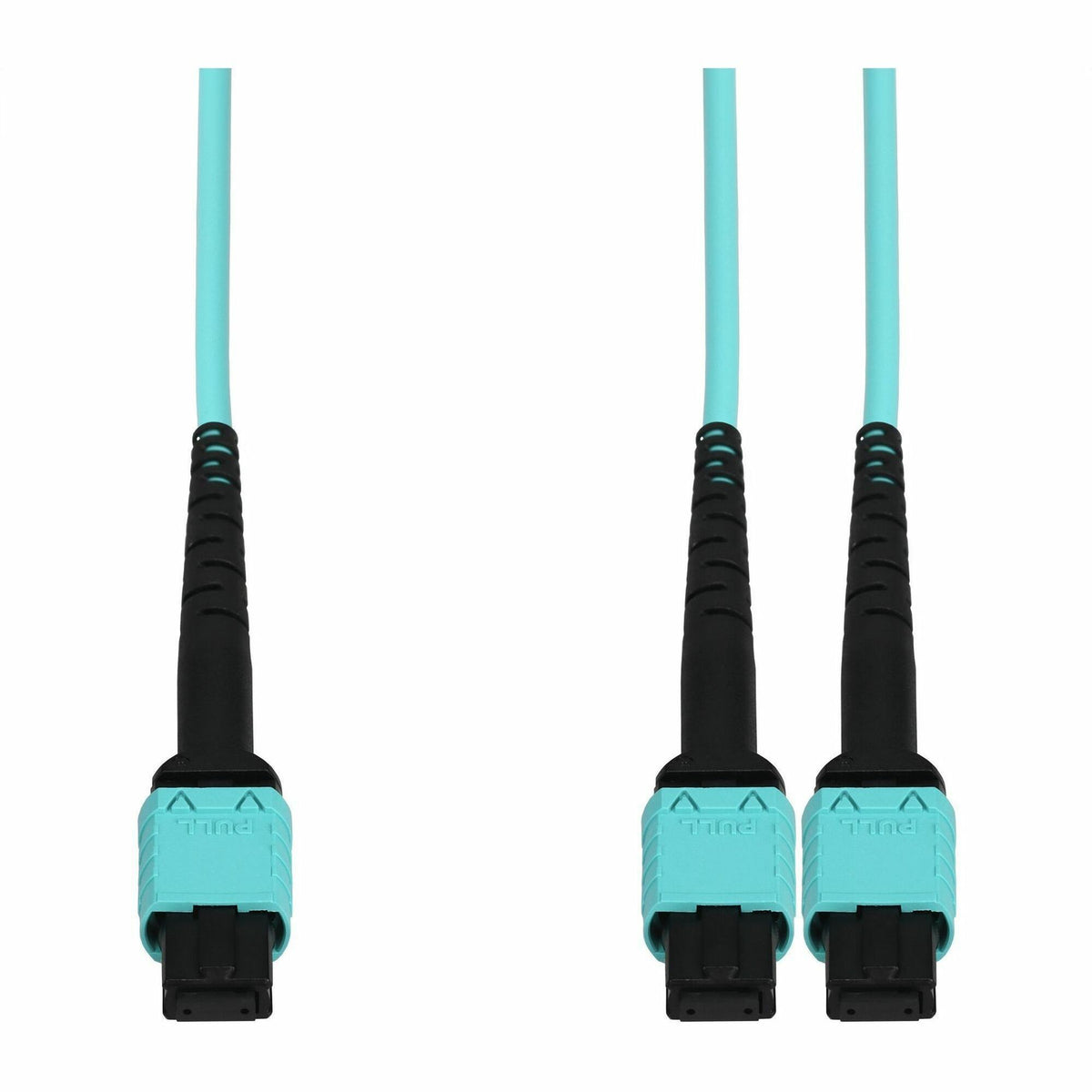 AddOn 7m MPO-12 to 2xMPO Aqua OM4 OFNR (Riser-Rated) 12-Strand MMF Fiber Fanout Cable - ADD-MPO-2MPO7MOM4