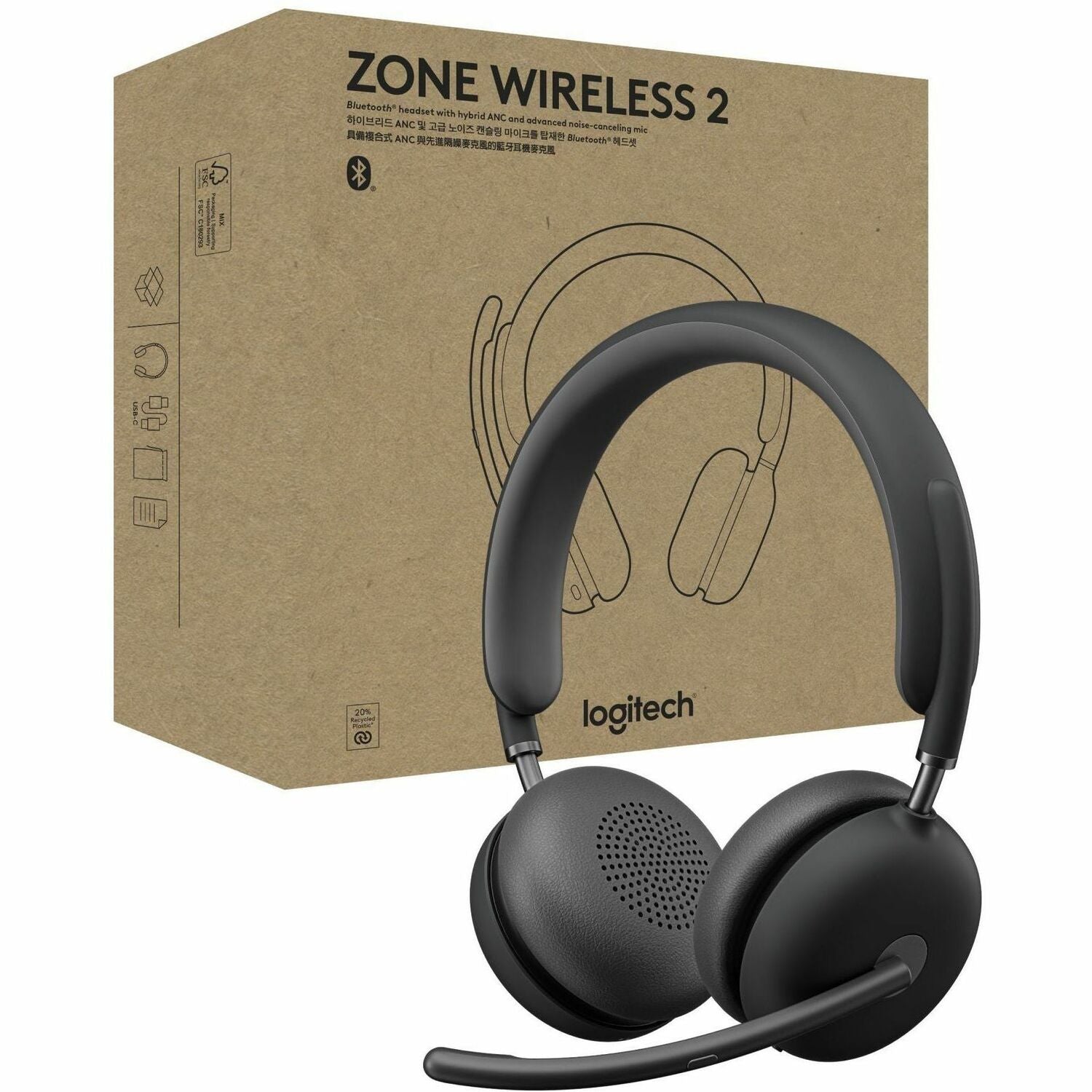 Logitech Zone Wireless 2 Noise Canceling Headset with Hybrid ANC, Native Bluetooth - 981-001435