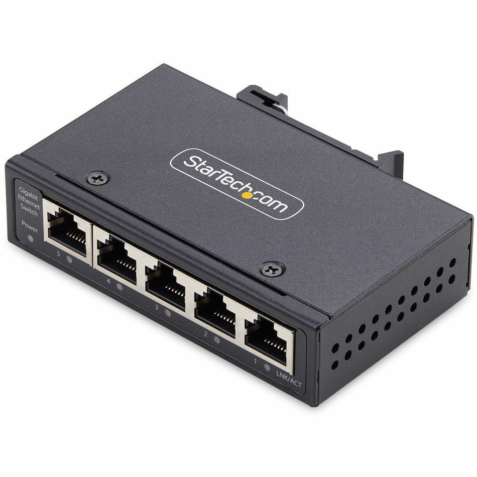 StarTech.com 5-Port Unmanaged Industrial Network Switch, 10/100/1000 Ethernet, DIN Rail/Wall-Mount, IP30 Rated, -40F-167F, 9~60V DC, TAA - I51G-ETHERNET-SWITCH
