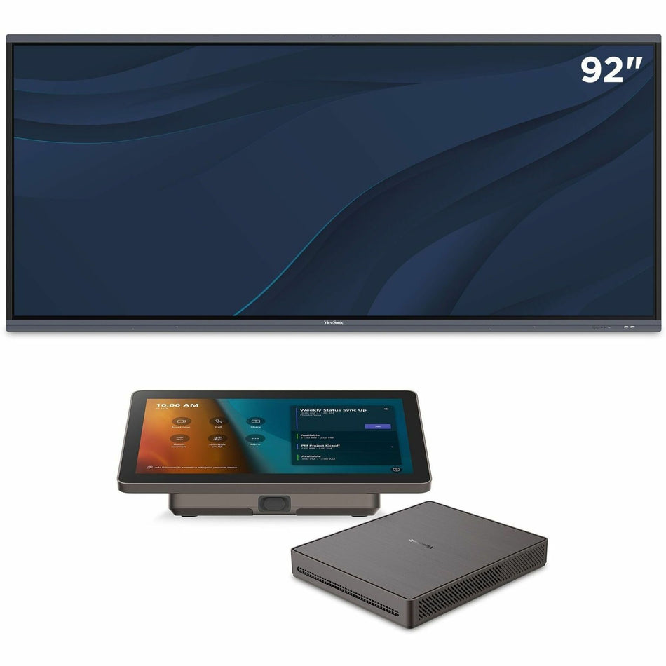 ViewSonic IFP92UW-MTRC - TeamJoin Microsoft Teams Room Bundle 92 Inch 5K 21:9 Interactive Display, Mini-PC, 10.1 Inch Touch Console, Video Bar - IFP92UW-MTRC