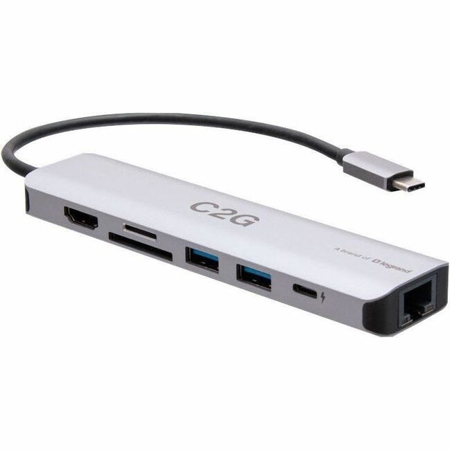 C2G USB-C&reg; to HDMI&reg;, USB-A, SD Card Reader, Ethernet, and USB-C&reg; Mini Docking Station - 4K 60Hz - Gray - C2G58888