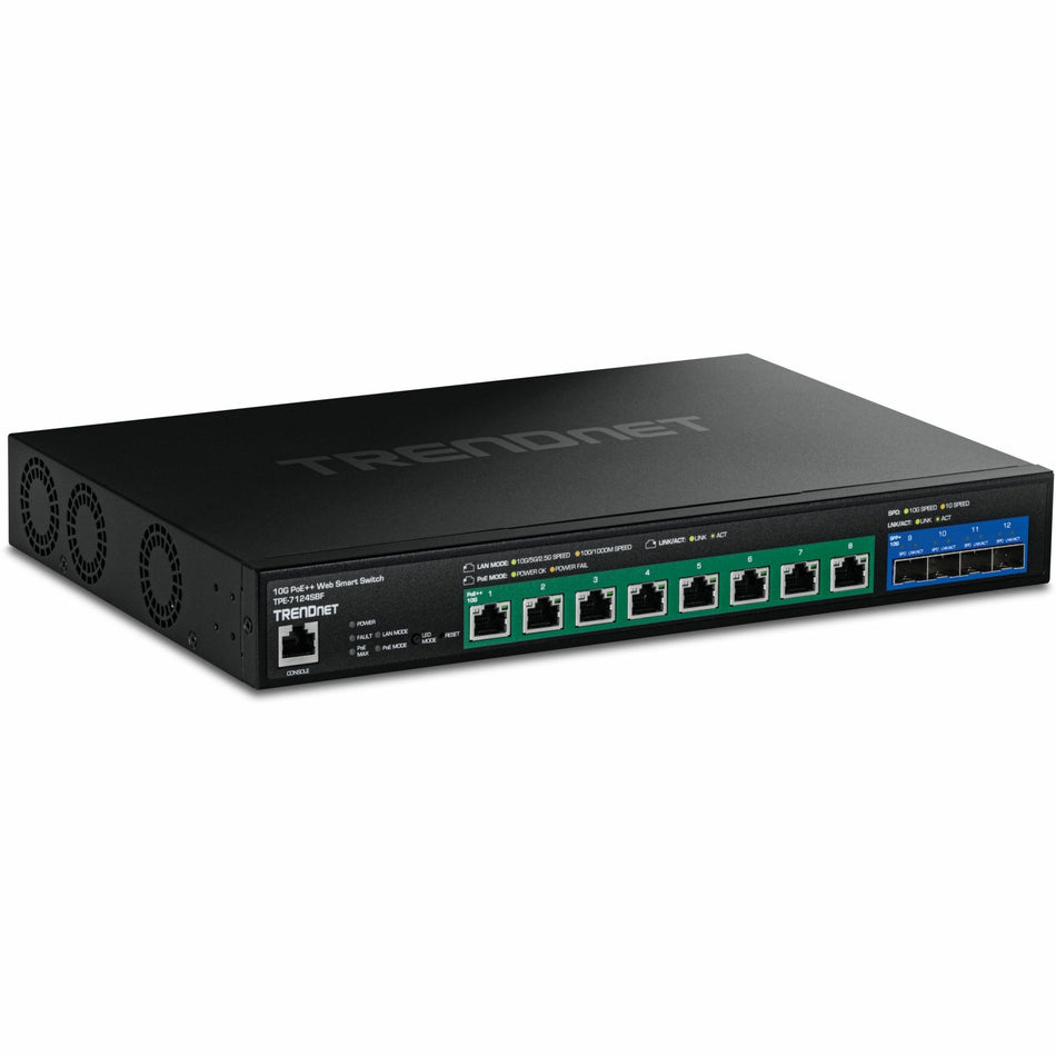 TRENDnet 12-Port 10G PoE++ Web Smart Switch (720W) - TPE-7124SBF