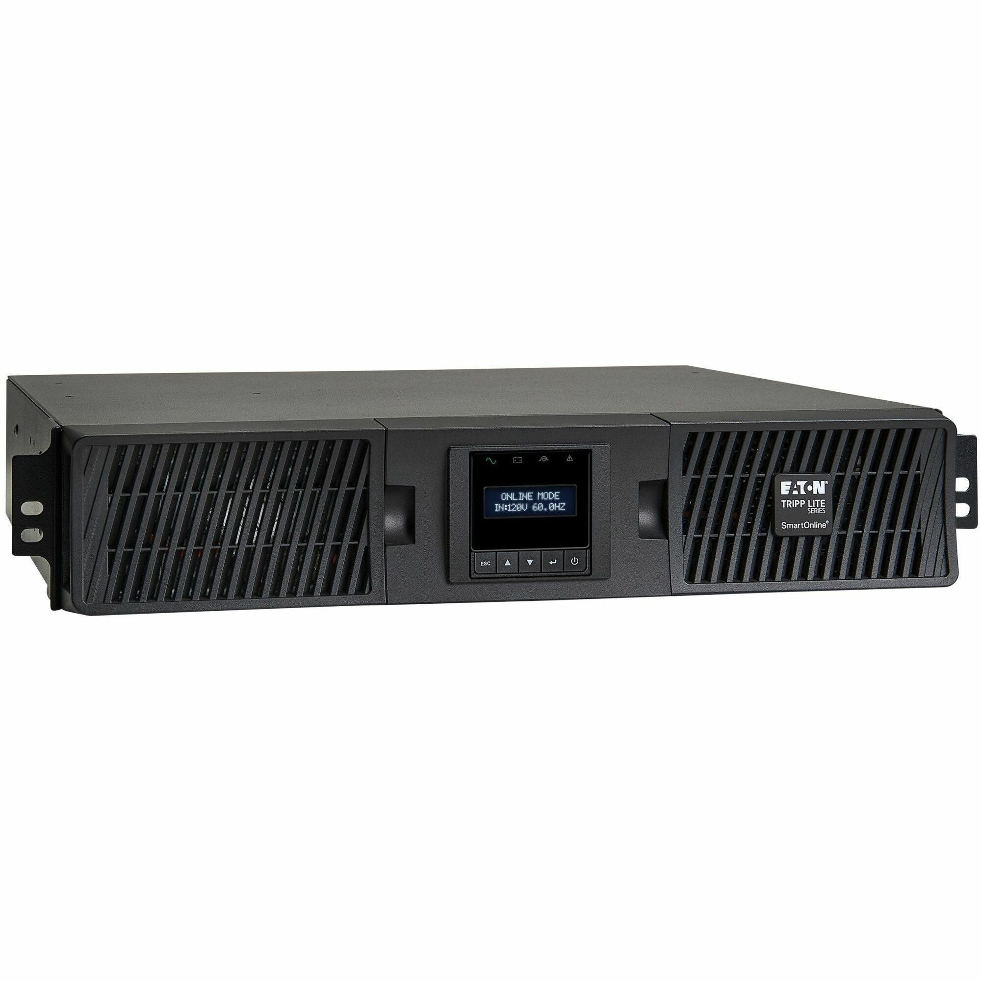 Eaton Tripp Lite Series SmartOnline 2000VA 1800W 120V Double-Conversion Sine Wave UPS - 7 Outlets, Extended Run, Network Card Option, LCD, USB, DB9, 2U Rack/Tower, TAA - SU2200RTXLCD2UTAA