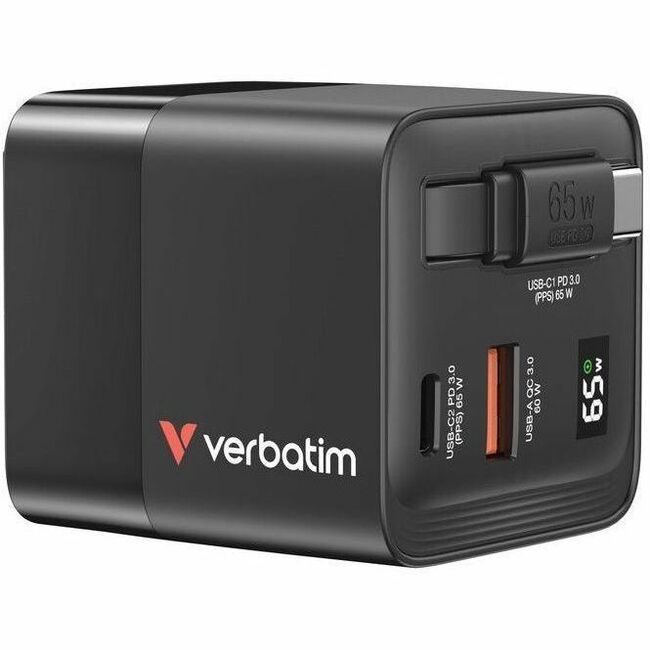 Verbatim GaN Charger 65W Retractable Cable - 32217