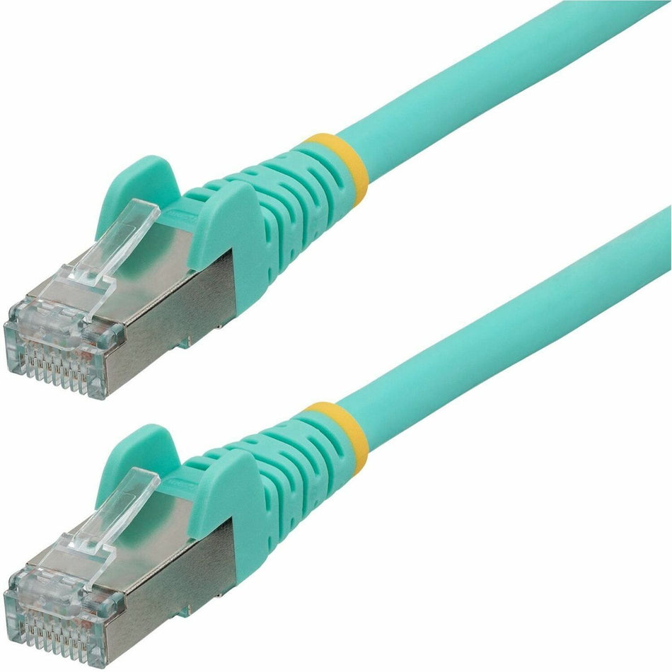 StarTech.com 1ft CAT6a Ethernet Cable, Aqua Low Smoke Zero Halogen (LSZH) 10 GbE 100W PoE S/FTP Snagless RJ-45 Network Patch Cord - NLAQ-1F-CAT6A-PATCH