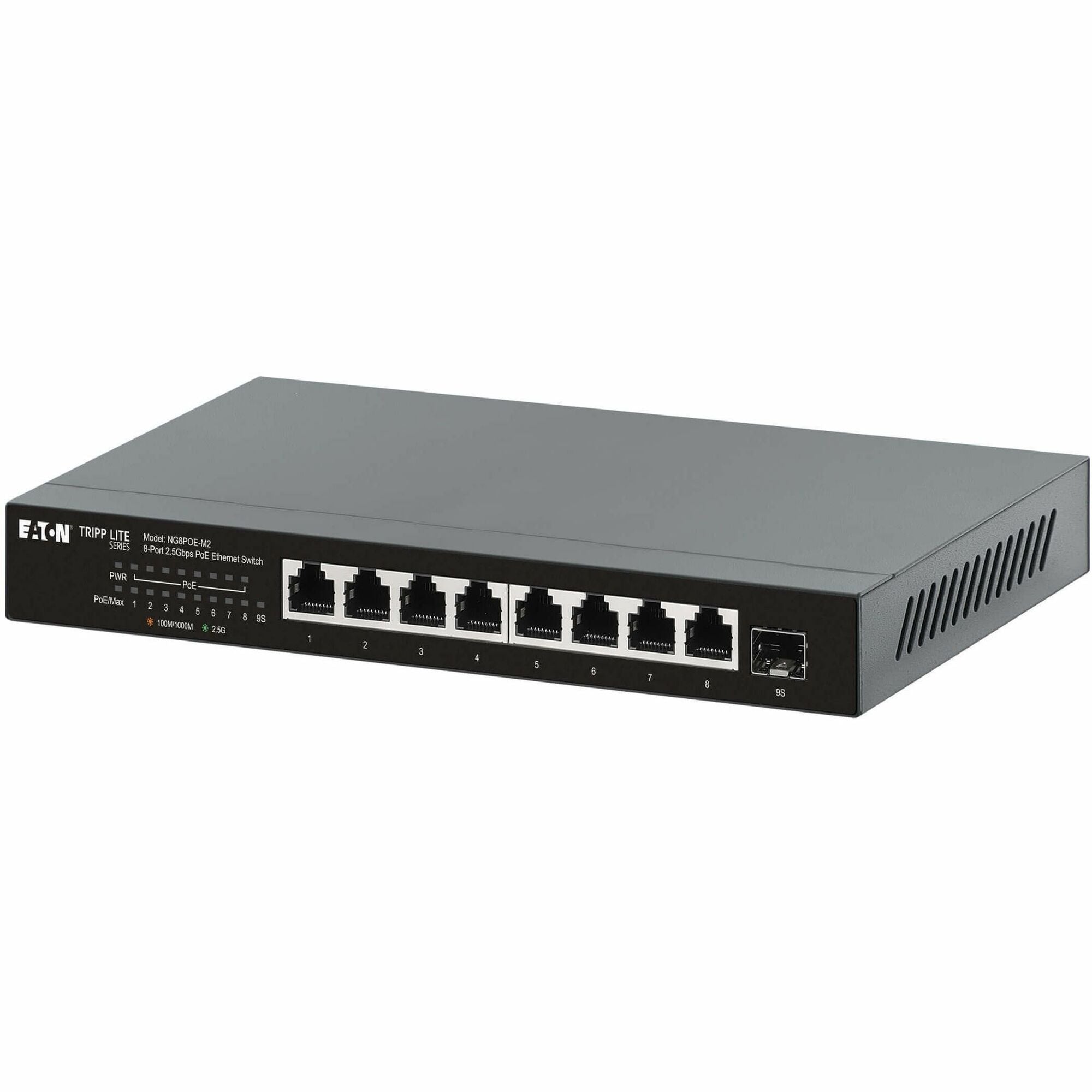 Eaton Tripp Lite Series 8-Port 2.5 Gbps Desktop Gigabit Ethernet Unmanaged Switch with PoE+ Pass-Through, 100W, Metal Enclosure, TAA - NG8POE-M2