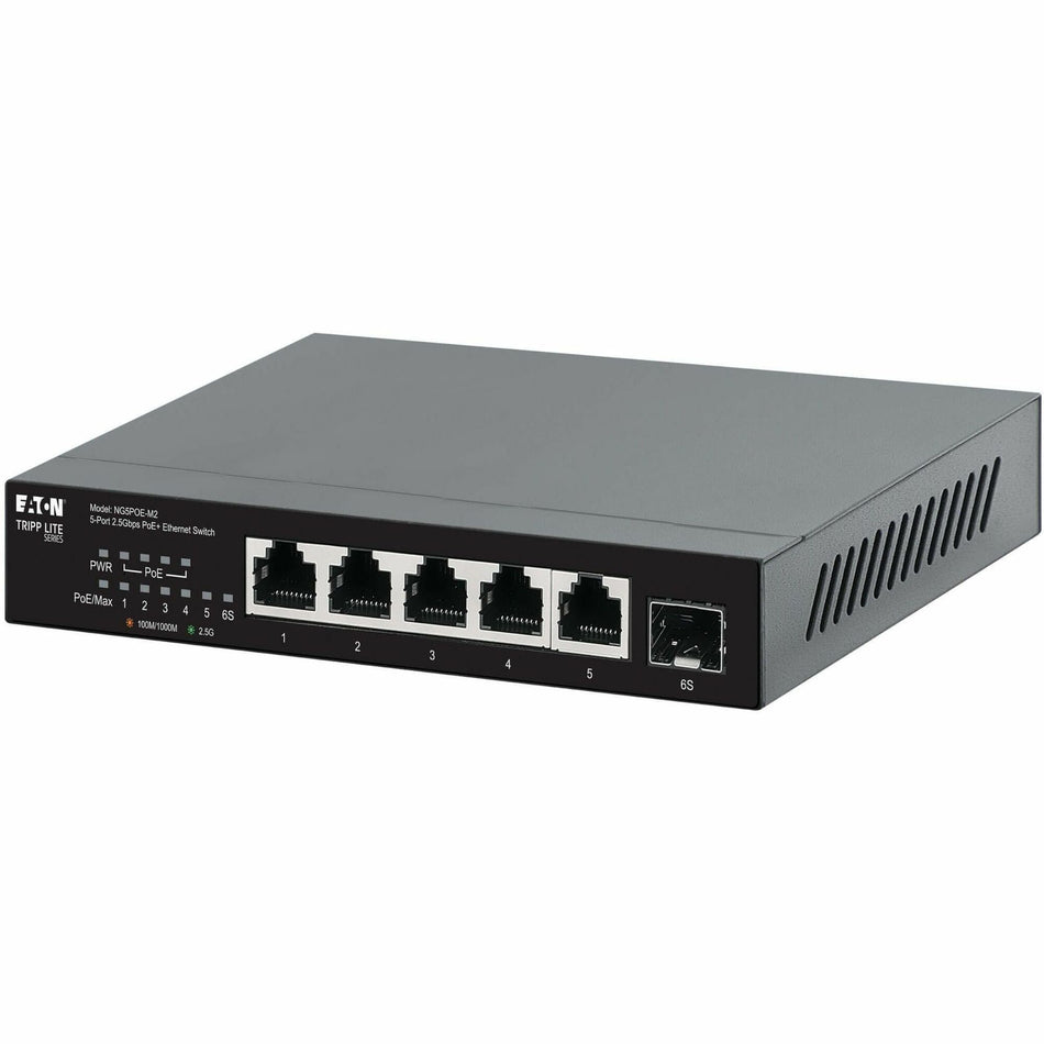 Eaton Tripp Lite Series 5-Port 2.5 Gbps Desktop Gigabit Ethernet Unmanaged Switch with PoE+ Pass-Through, 70W, Metal Enclosure, TAA - NG5POE-M2