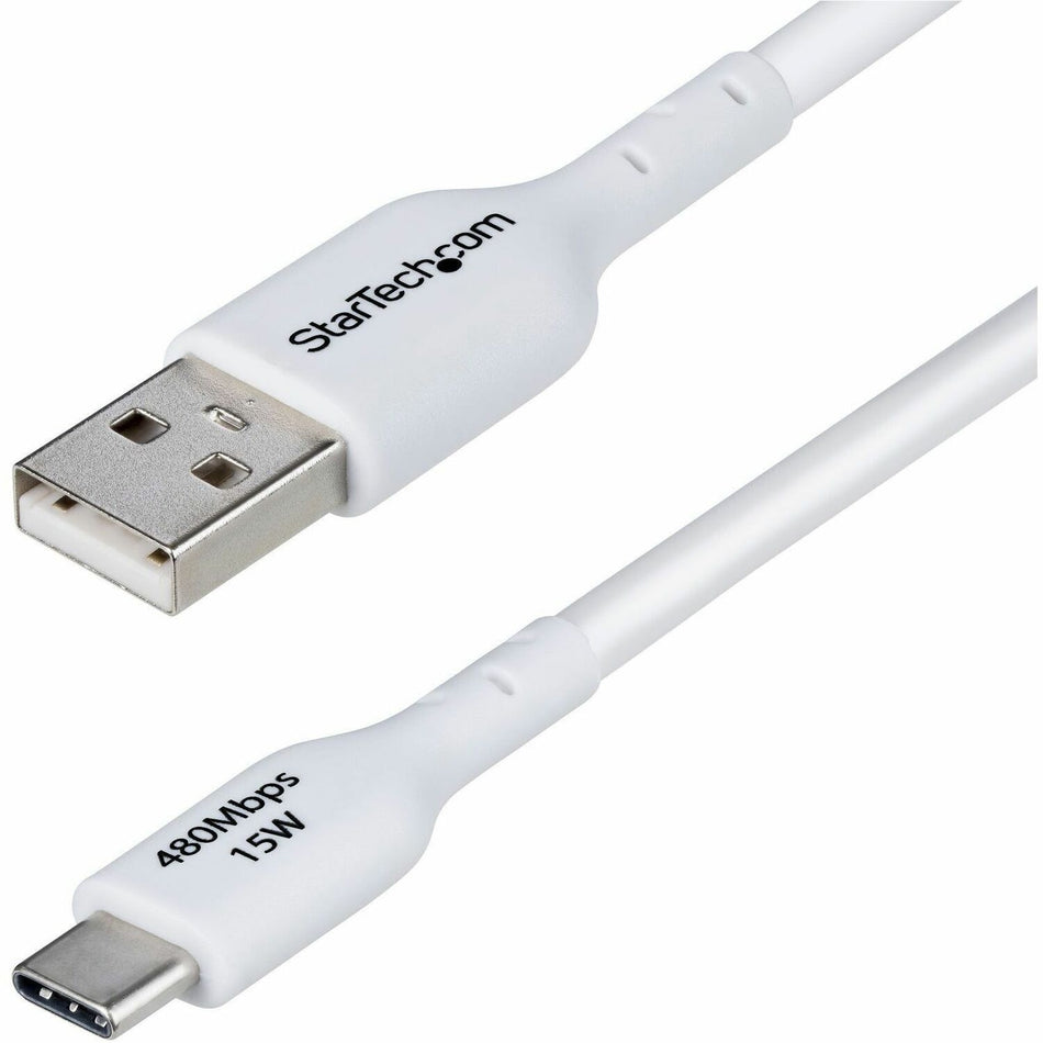 StarTech.com 10ft (3m) USB-A to USB-C Charging Cable, Charge & Sync, 3A, USB 2.0, TPE Jacket - White USB Charging Cord - USB2AC10FWHE