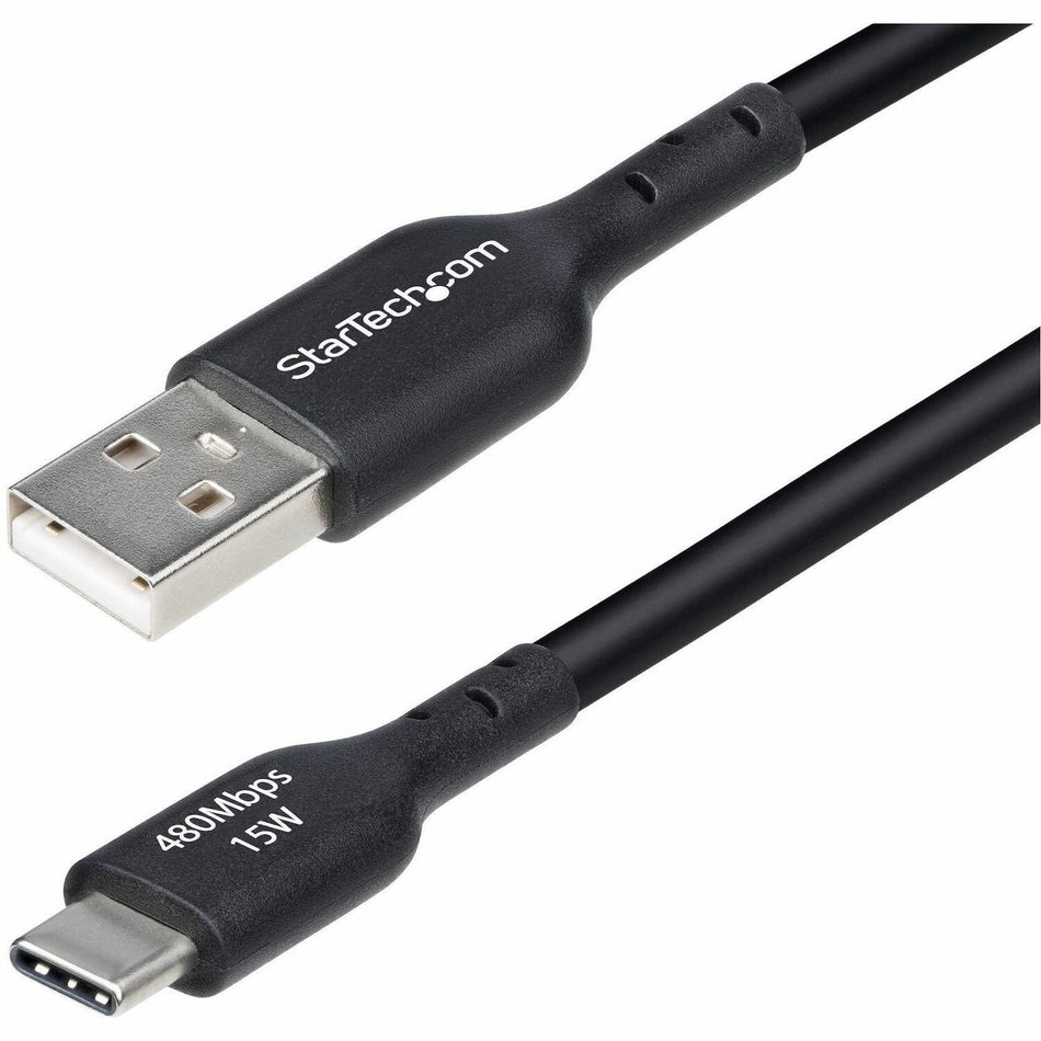 StarTech.com 15ft (4.5m) USB-A to USB-C Charging Cable, Charge & Sync, 3A, USB 2.0, TPE Jacket - Black USB Charging Cord - USB2AC15FBKE