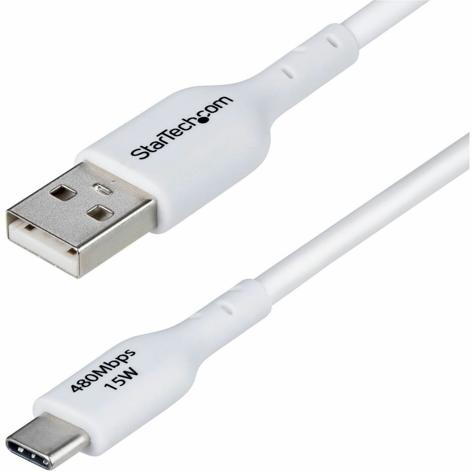 StarTech.com 6ft (1.8m) USB-A to USB-C Charging Cable, Charge & Sync, 3A, USB 2.0, TPE Jacket - White USB Charging Cord - USB2AC6FWHE