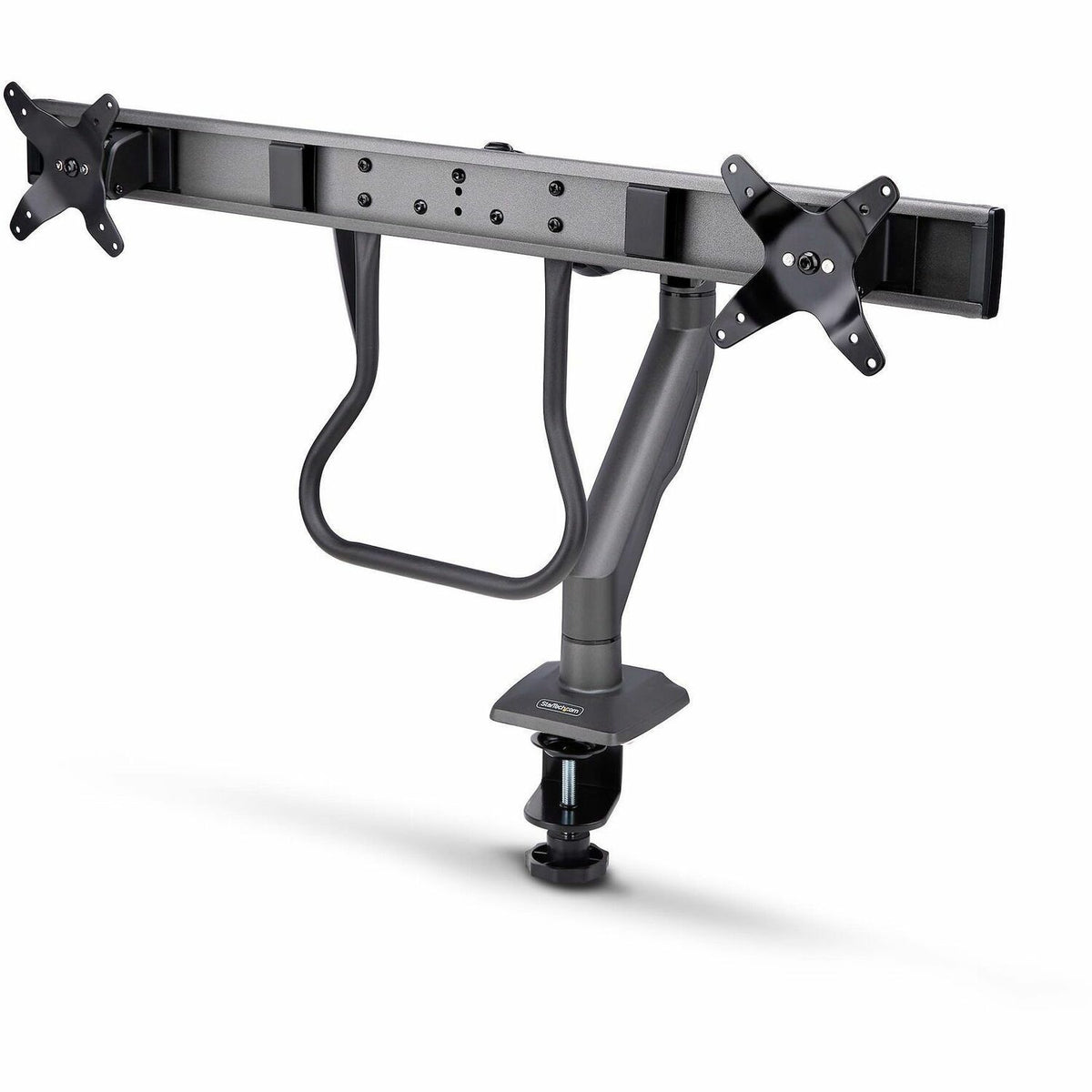 StarTech.com Desk Mount Dual Monitor Arm w/Crossbar, Up To 27" Display, VESA 75x75/100x100, Max 33lb/15kg, C-Clamp, Mechanical Spring, TAA - H2M1AS2-MONITOR-ARM