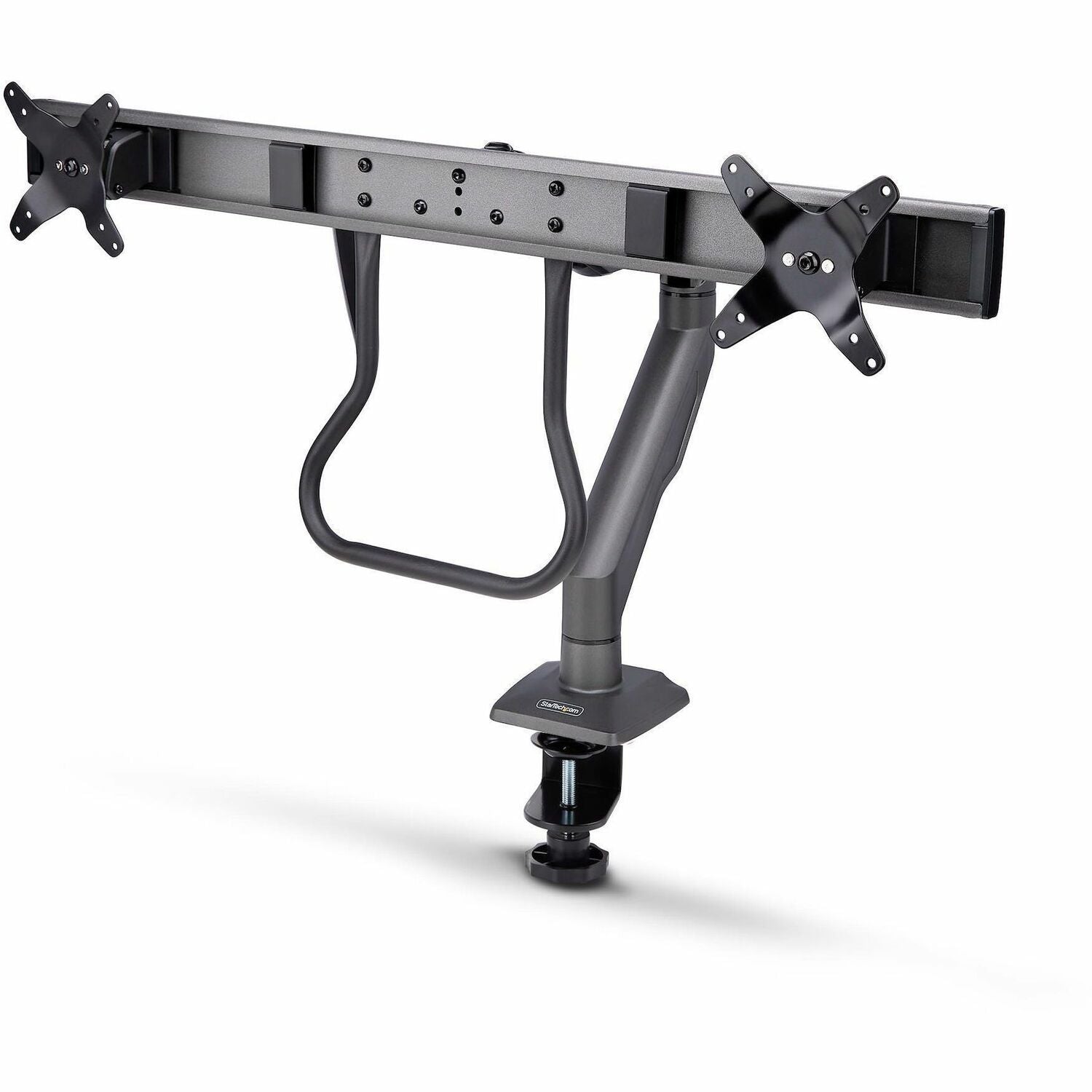 StarTech.com Desk Mount Dual Monitor Arm w/Crossbar, Up To 27" Display, VESA 75x75/100x100, Max 33lb/15kg, C-Clamp, Mechanical Spring, TAA - H2M1AS2-MONITOR-ARM
