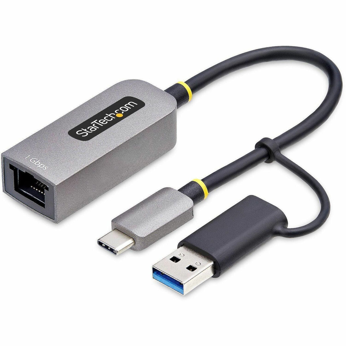 StarTech.com USB-C to to Ethernet Adapter with USB-A Dongle, 10/100/1000Mbps, USB 3.0 to Gigabit Network Adapter, Windows/macOS/Linux - C21GA-USB-ETHERNET