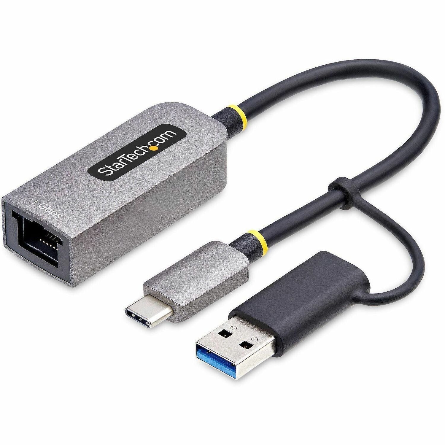 StarTech.com USB-C to to Ethernet Adapter with USB-A Dongle, 10/100/1000Mbps, USB 3.0 to Gigabit Network Adapter, Windows/macOS/Linux - C21GA-USB-ETHERNET