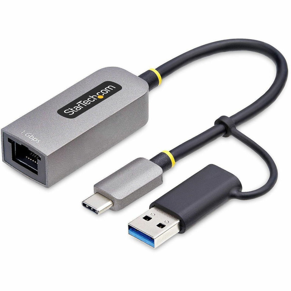 StarTech.com USB-C to to Ethernet Adapter with USB-A Dongle, 10/100/1000Mbps, USB 3.0 to Gigabit Network Adapter, Windows/macOS/Linux - C21GA-USB-ETHERNET