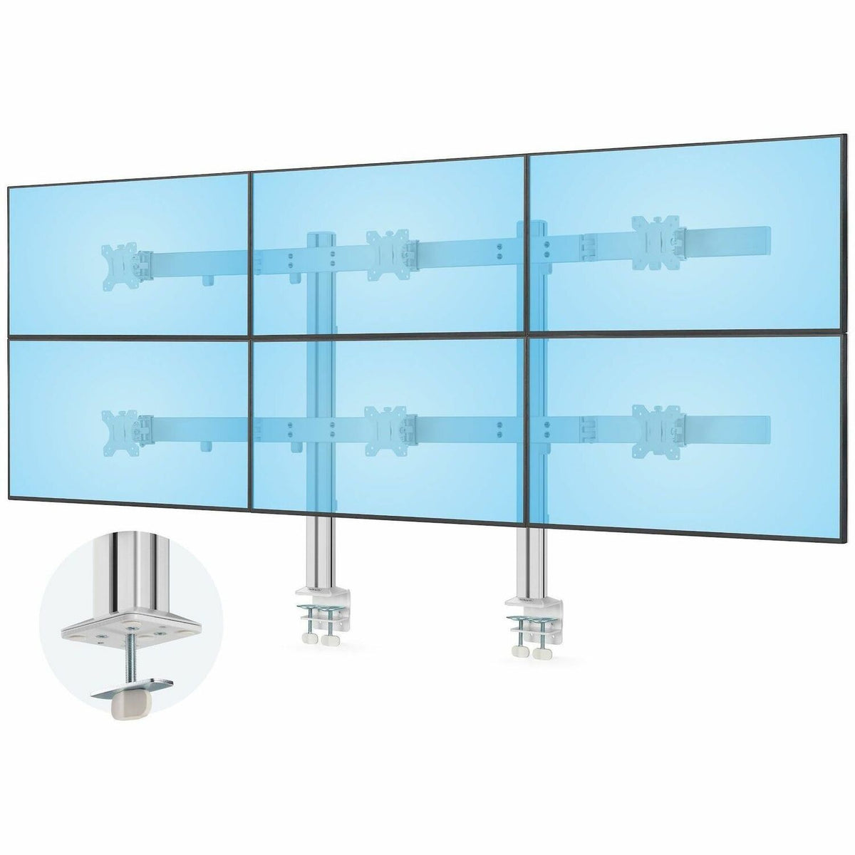 StarTech.com Six-Monitor Desk Mount with Crossbar, Up To 32-inch Computer Screens, Max 17.6lb (8kg) each, Dual Column, C-clamp/Grommet - 6-MONITOR-ARM-A