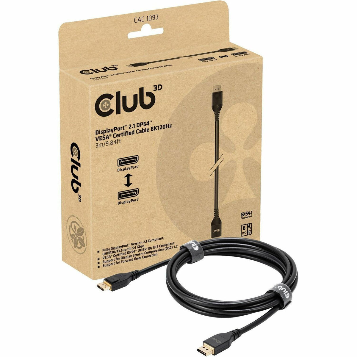 Club 3D DisplayPort 2.1 DP54 VESA Certified Cable 8K120Hz 3m/9.84ft - CAC-1093