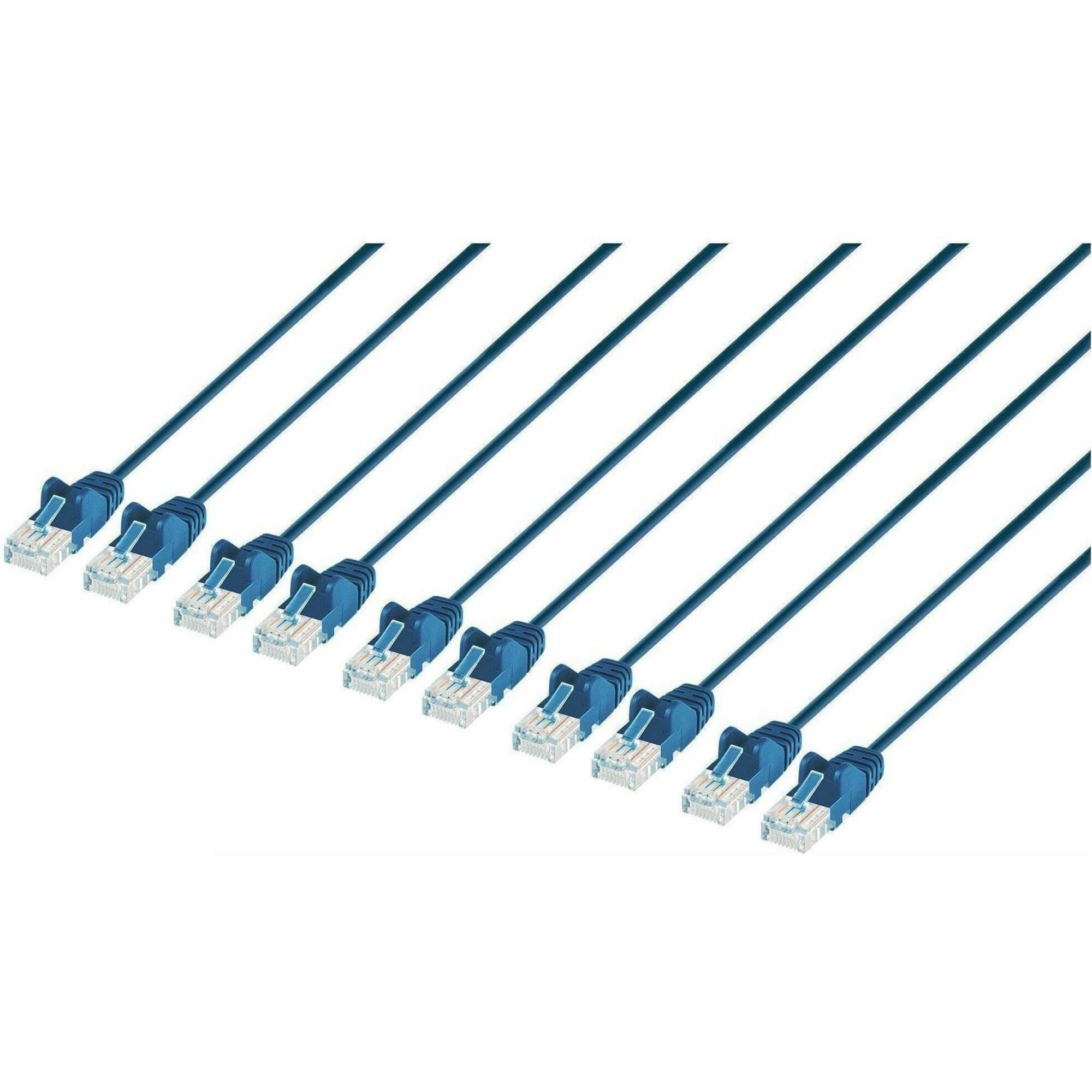 Intellinet Cat6 U/UTP Slim Network Patch Cable, 1 ft., Blue, 10-Pack - 744553
