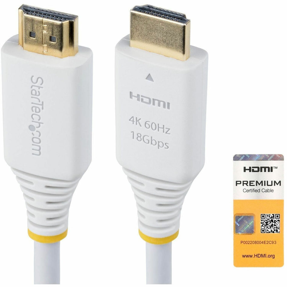 StarTech.com 10ft (3m) Premium Certified High Speed HDMI Cable, 4K 60Hz/1440p 144Hz, 18Gbps, UHD HDMI 2.0 Cord, TPE Jacket, White - HDMI2-CABLE-4K60-10W