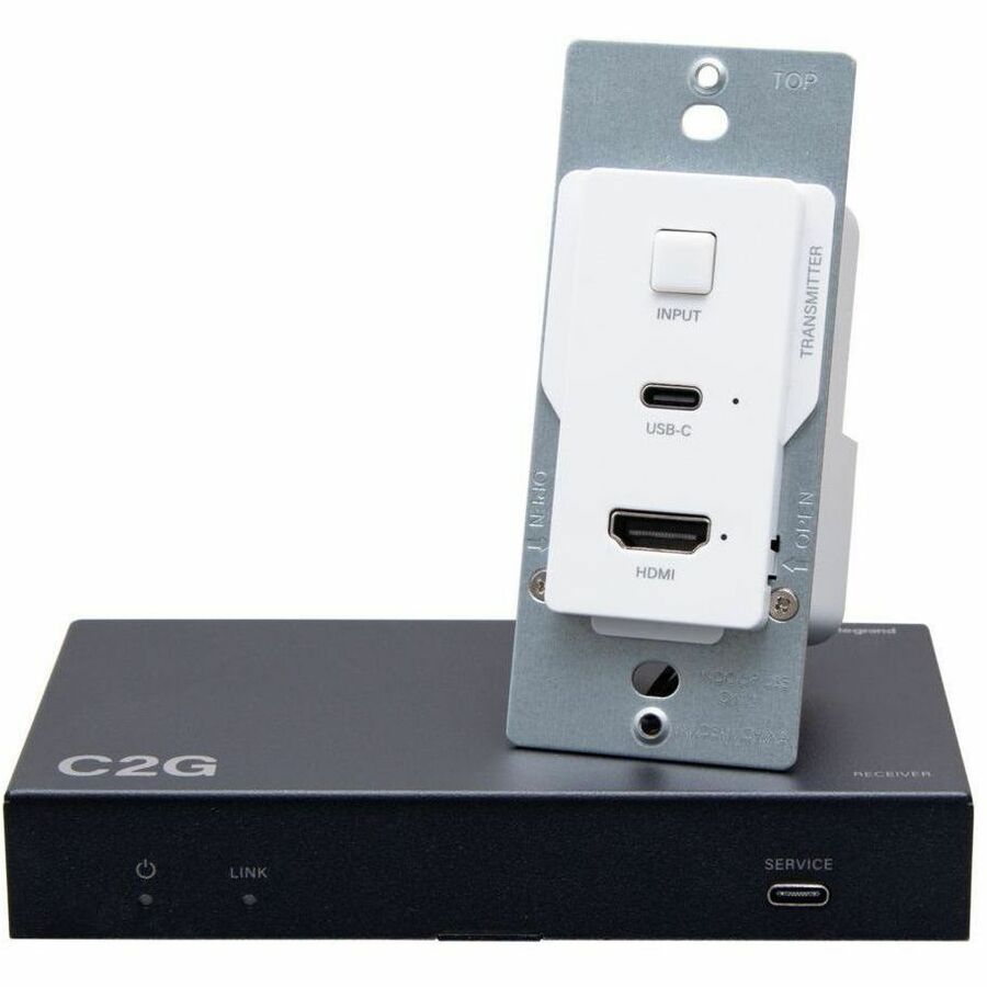 C2G HDMI&reg; HDBaseT + USB-C&reg; Data and Video over Cat Extender Wall Plate Transmitter to Box Receiver - 4K - C2G31029