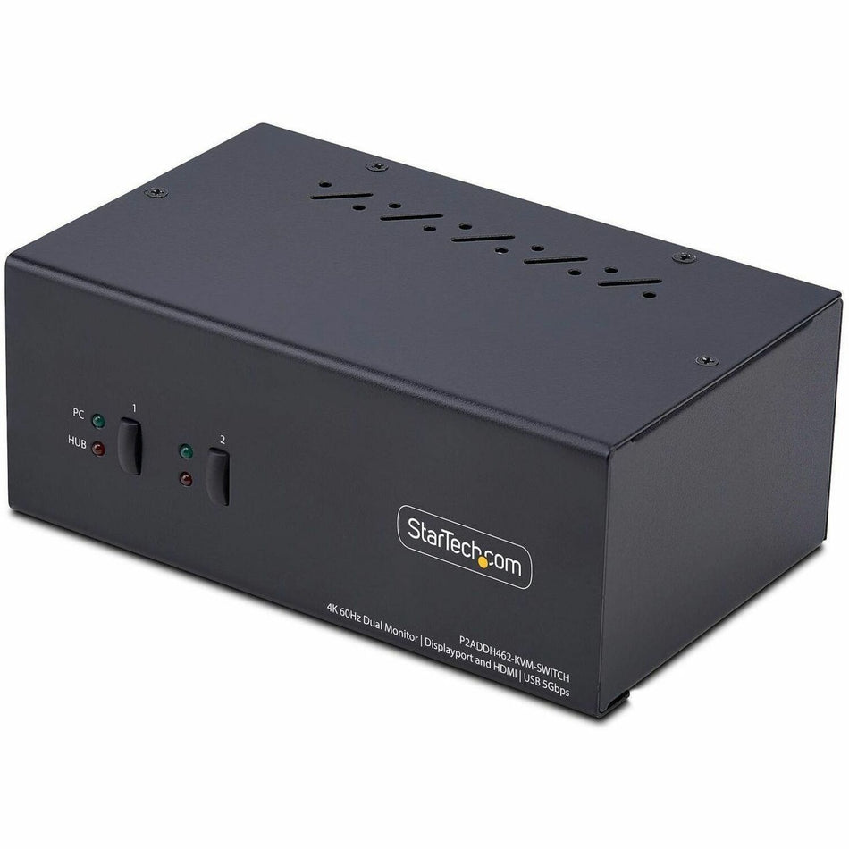 StarTech.com 2-Port Dual-Monitor DisplayPort and HDMI KVM Switch, 4K 60Hz, 2-Port USB 5Gbps Hub, 2x USB HID Ports, Hotkeys, TAA Compliant - P2ADDH462-KVM-SWITCH