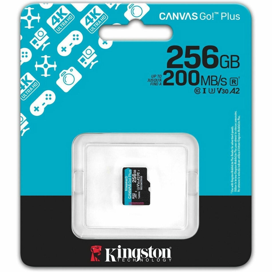 Kingston Canvas Go! Plus 256 GB Class 10/UHS-I (U3) V30 microSDXC - 1 Pack - SDCG4/256GBSP