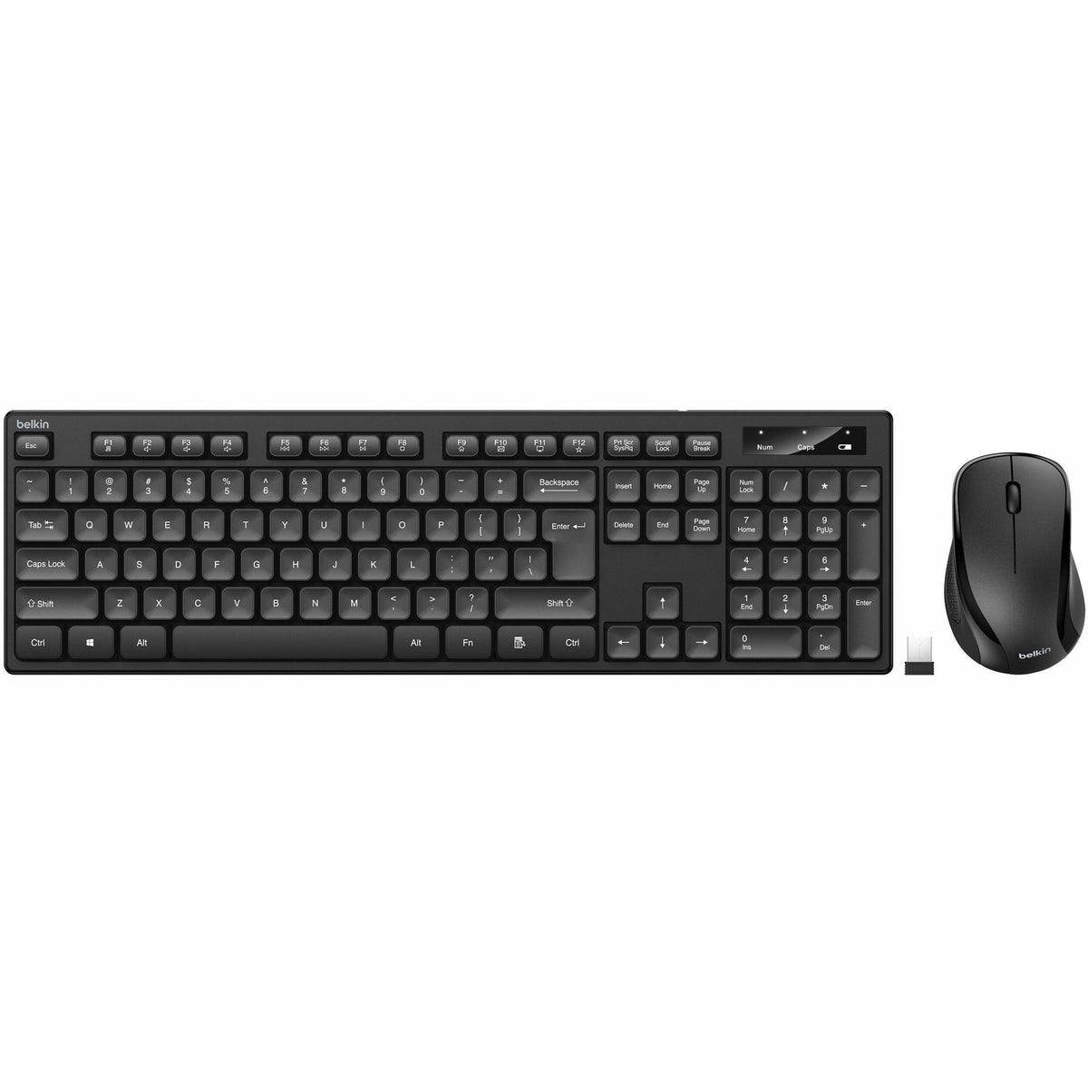 Belkin Wireless Keyboard and Mouse Combo for Windows OS - Full Size Keyboard w/ Number Pad - Black - BBZ010tt