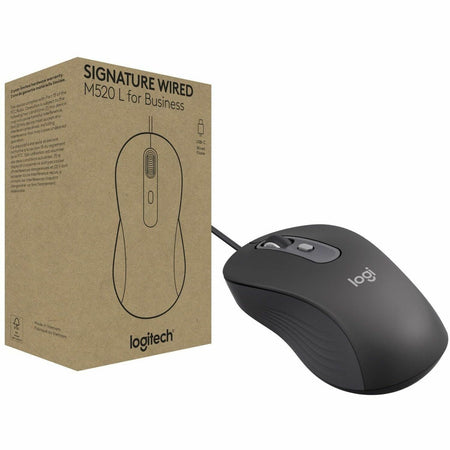 Logitech Signature Wired M520 Large for Business, Optical Wired Mouse, USB-C Plug-and-Play, Graphite - 910-007497