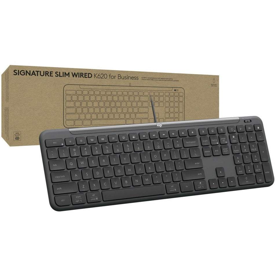 Logitech Signature Slim Wired K620 for Business, Full-Size Keyboard, USB-C Plug-and-Play, scissor keys, Graphite - 920-013302