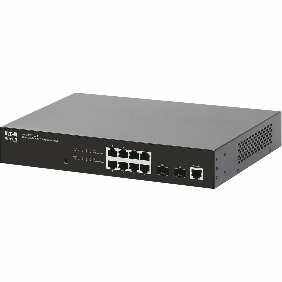 Tripp Lite series 8-Port Managed Gigabit Ethernet Switch - Layer 2, 1 Gbps, 2x GbE SFP Ports, 1U Rack/Desktop - NGS8C2-1