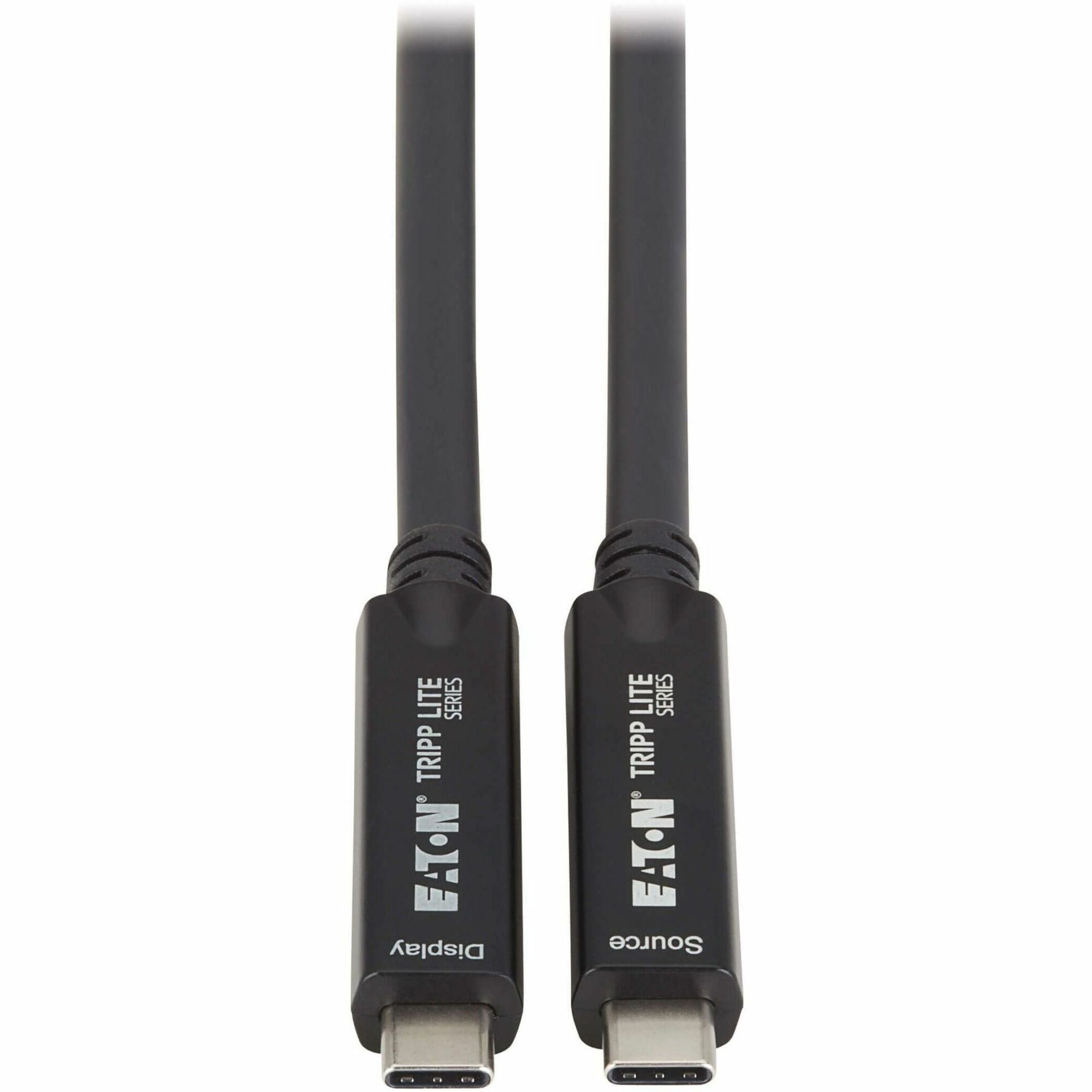 Eaton Tripp Lite Series USB-C to USB-C Full-Function Fiber Active Optical Cable (AOC) - USB 3.2 Gen 2 (10 Gbps), 8K, HDR, 4:4:4, 40W PD Charging, M/M, Black, 15 m (49 ft.) - U420F-15M