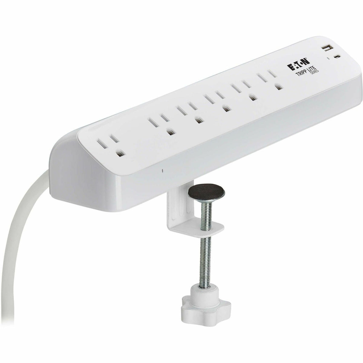 Eaton Tripp Lite Series Protect It! 6-Outlet Surge Protector with USB-A and USB-C Charging Ports - 5-15R Outlets, 900 Joules, Desk Clamp, 6 ft. (1.8 m) Cord, White - TLP66UCLAMP