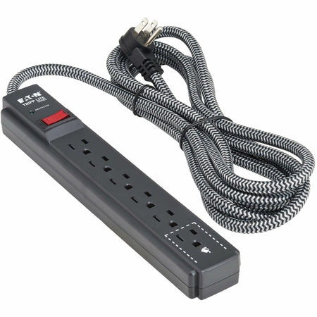 Eaton Tripp Lite Series Protect It! 6-Outlet Surge Protector - 5-15R Outlets, 1200 Joules, 10 ft. (3 m) Braided Cord, Black - TLP610DB