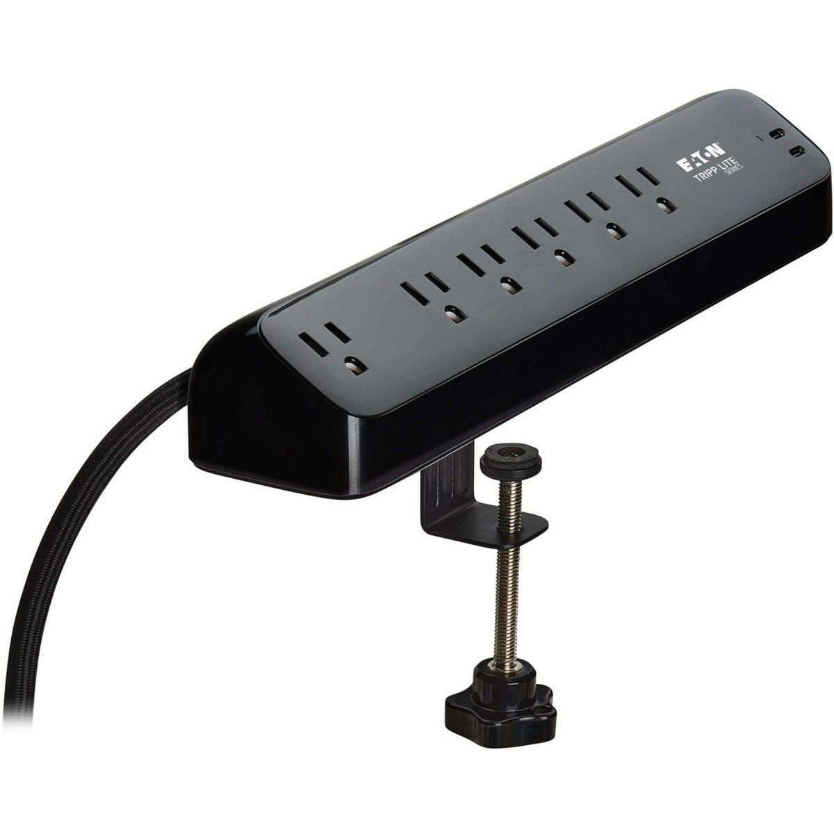 Eaton Tripp Lite Series Protect It! 6-Outlet Surge Protector with 2 USB-C Ports - 5-15R Outlets, 900 Joules, 30W PD Charging, Desk Clamp, 10 ft. (3 m) Braided Cord, Black - TLP610U30CLAMPB