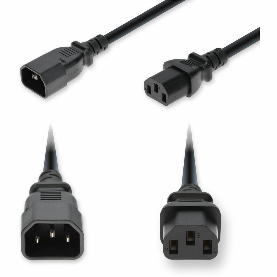AddOn 6ft C14 Male to C13 Female Standard Commercial 18 AWG 250V at 10A PVC SJT (Service Junior Thermoplastic) Black Power Cable - ADD-C142C13C18G6FBK