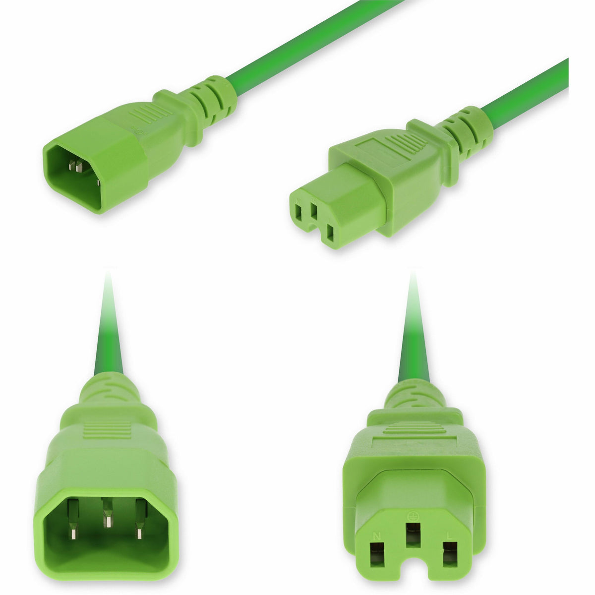 AddOn 10ft C14 Male to C15 Female High-Temperature 14 AWG 250V at 15A PVC SJT (Service Junior Thermoplastic) Green Power Cable - ADD-C142C15H14G10FGN