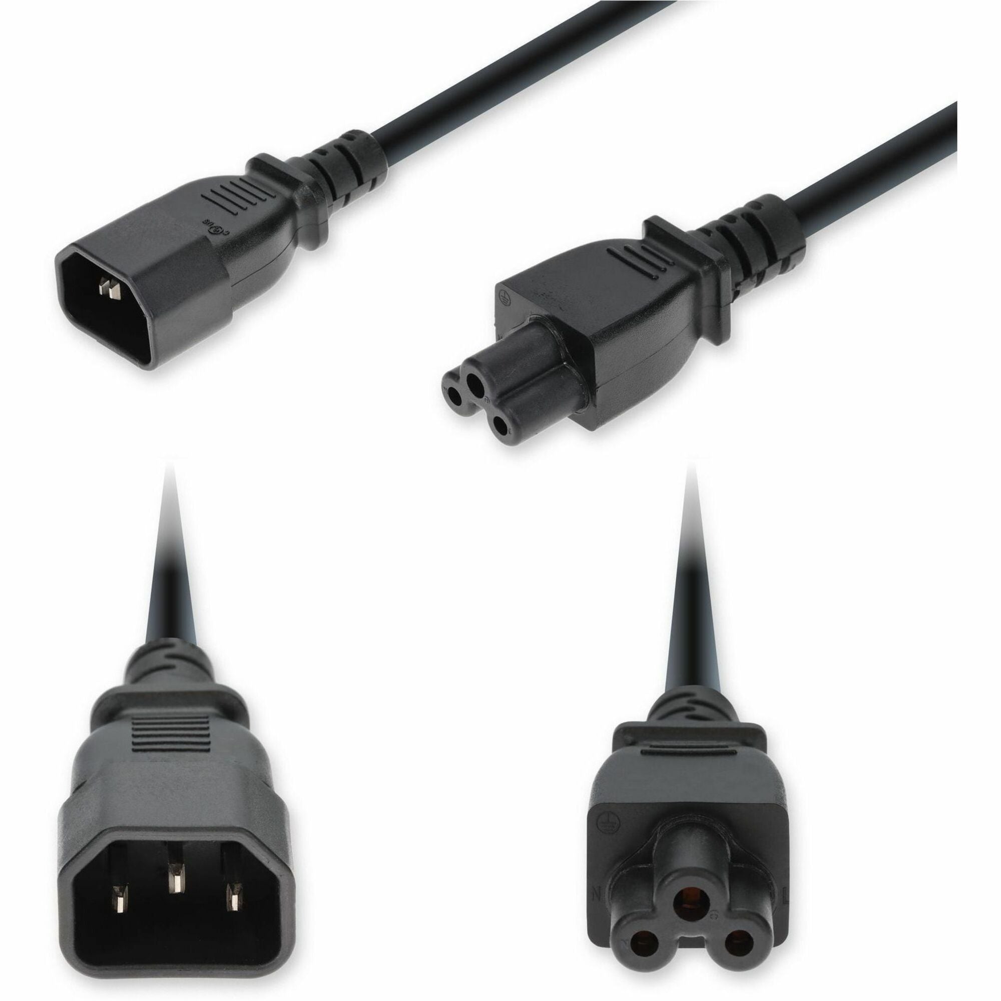 AddOn 6ft C14 Male to C5 Female Standard Commercial 18 AWG 250V at 10A PVC SJT (Service Junior Thermoplastic) Black Power Cable - ADD-C142C5C18G6FBK