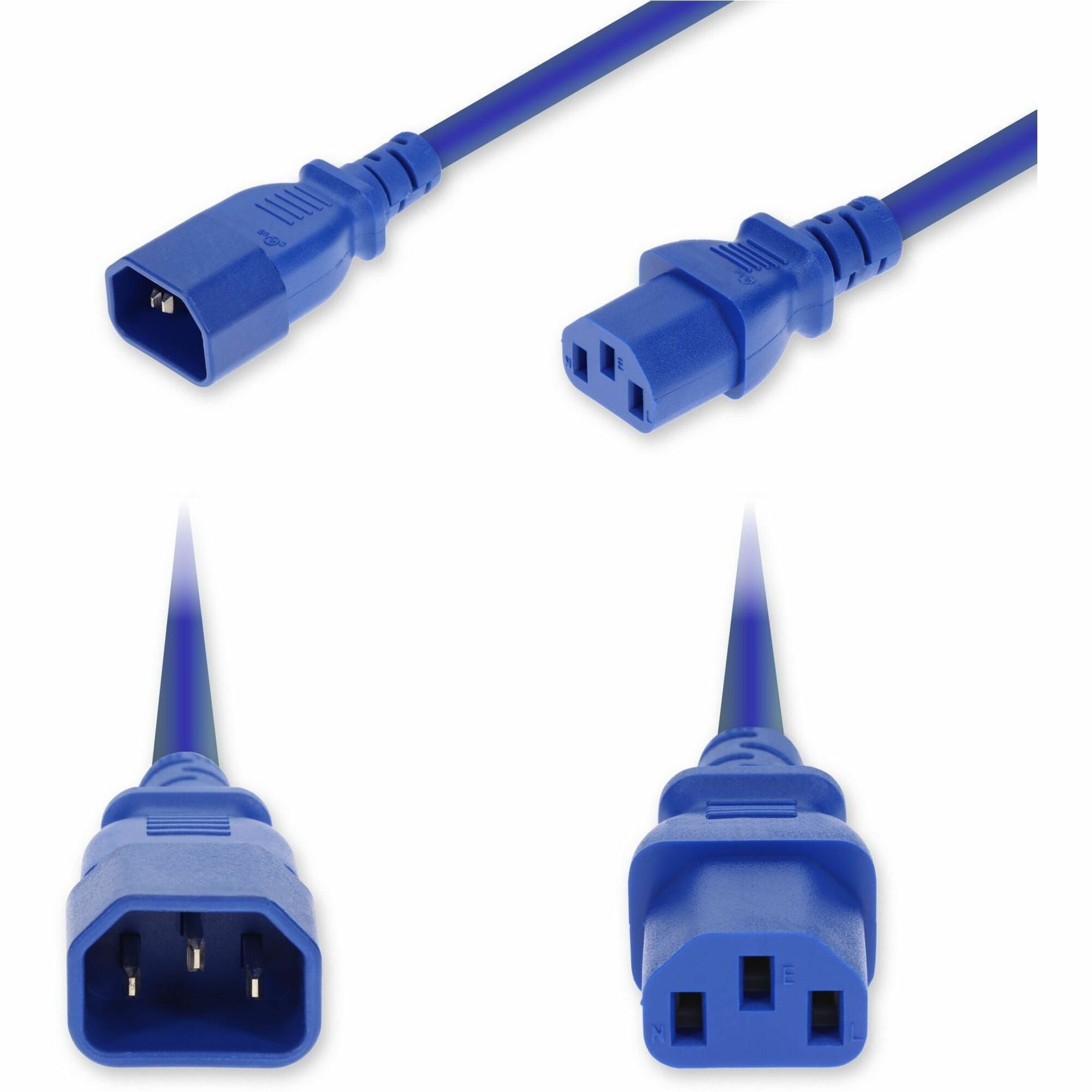 AddOn 4ft C14 Male to C13 Female Standard Commercial 14 AWG 250V at 15A PVC SJT (Service Junior Thermoplastic) Blue Power Cable - ADD-C142C13C14G4FBE