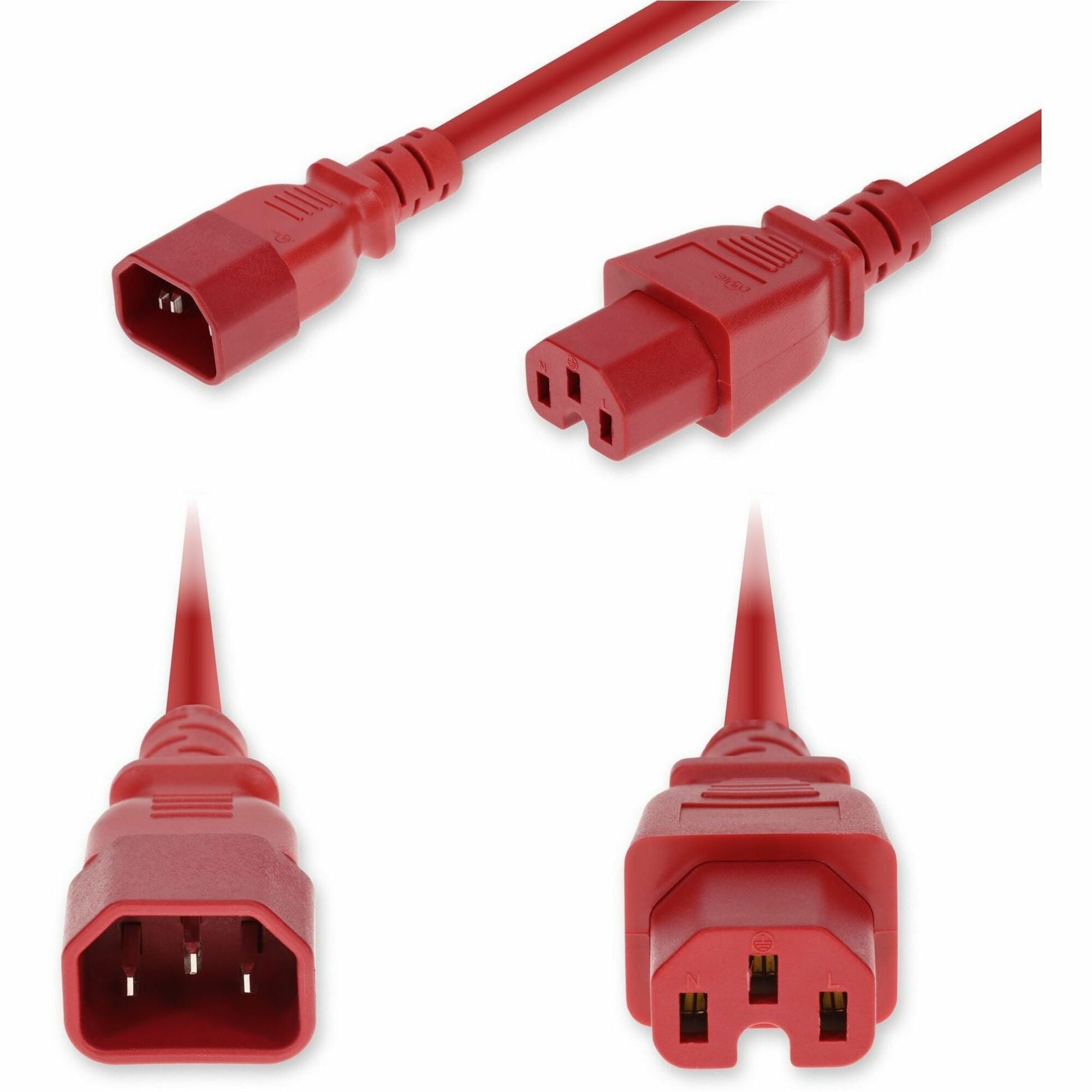 AddOn 10ft C14 Male to C15 Female Standard Commercial 14 AWG 250V at 15A PVC SJT (Service Junior Thermoplastic) Red Power Cable - ADD-C142C15C14G10FRD