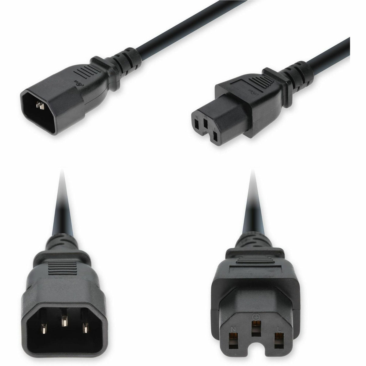AddOn 10ft C14 Male to C15 Female Standard Commercial 14 AWG 250V at 15A PVC SJT (Service Junior Thermoplastic) Black Power Cable - ADD-C142C15C14G10FBK