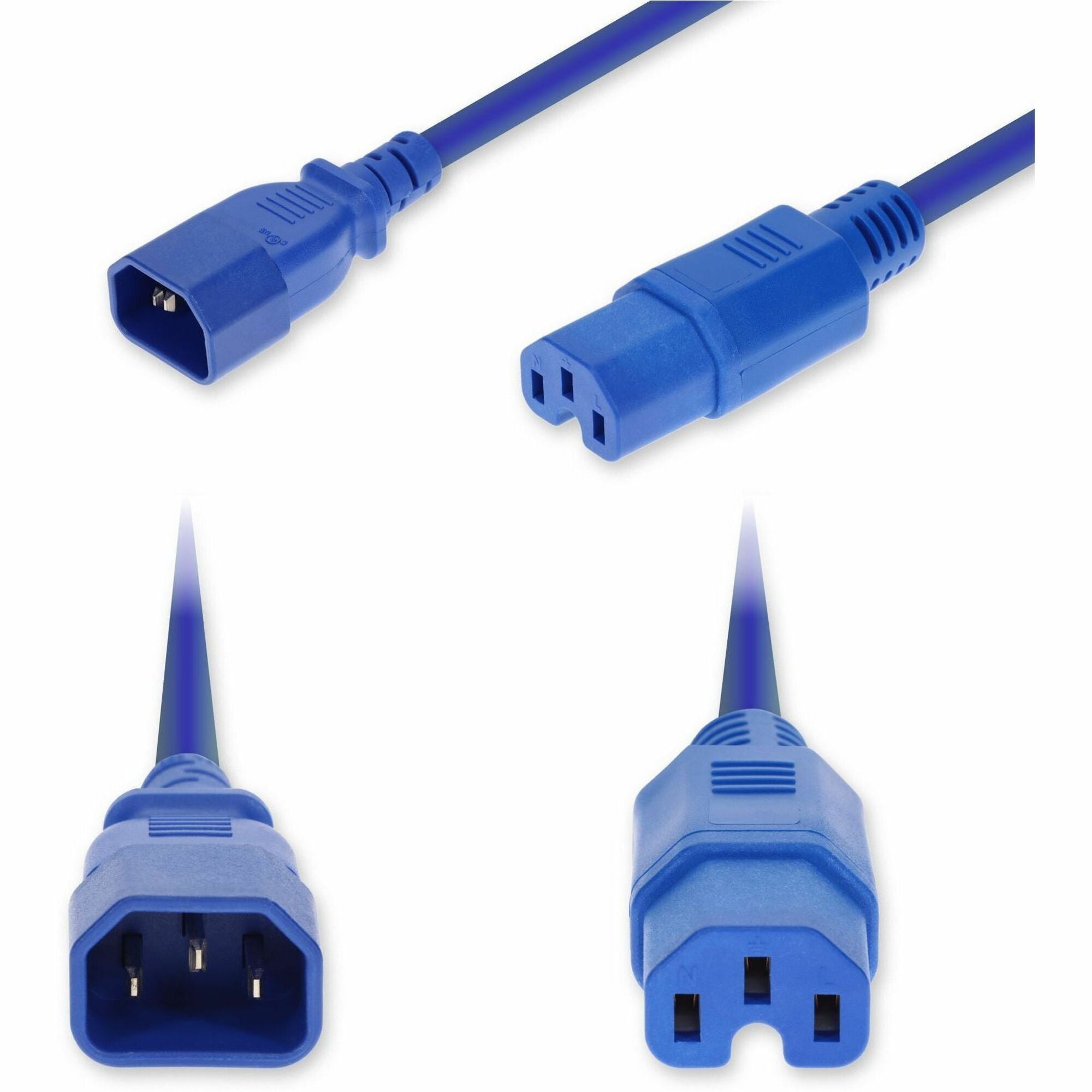 AddOn 3ft C14 Male to C15 Female Standard Commercial 14 AWG 250V at 15A PVC SJT (Service Junior Thermoplastic) Blue Power Cable - ADD-C142C15C14G3FBE
