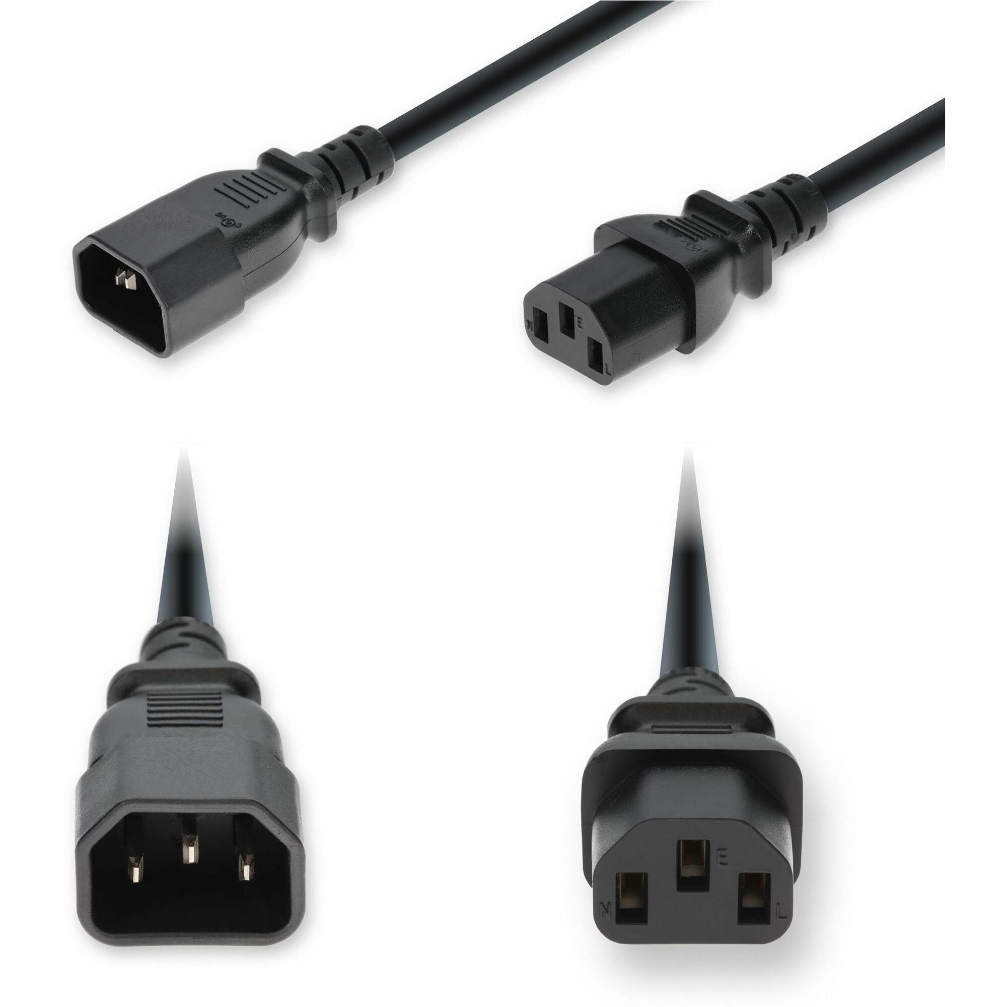 AddOn 4ft C14 Male to C13 Female Standard Commercial 14 AWG 250V at 15A PVC SJT (Service Junior Thermoplastic) Black Power Cable - ADD-C142C13C14G4FBK