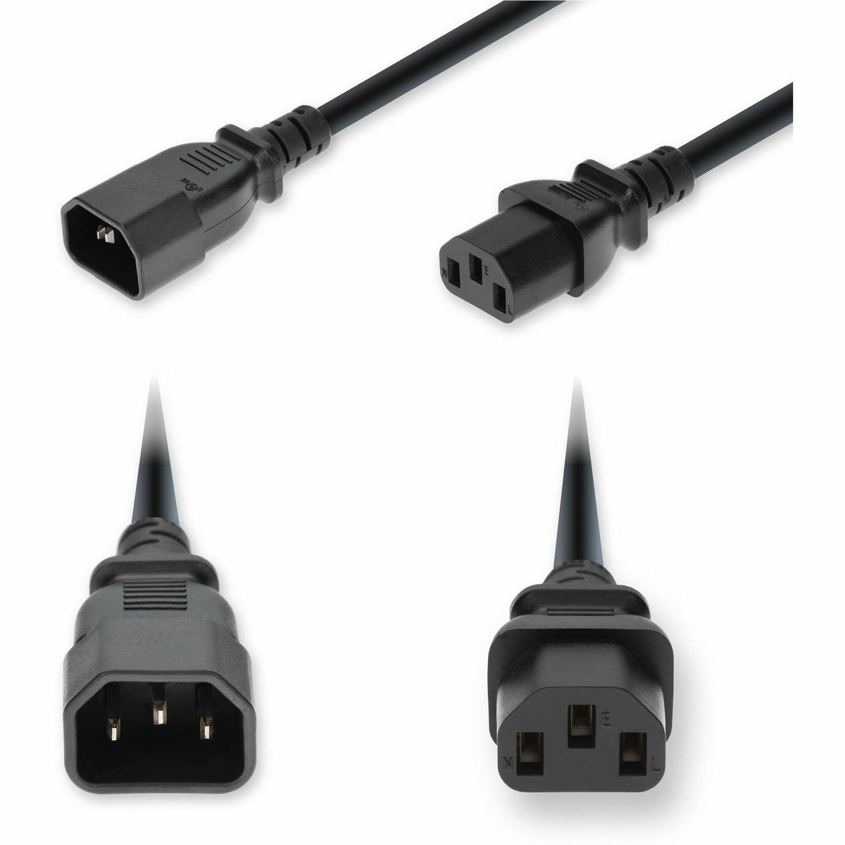 AddOn 3ft C14 Male to C13 Female Standard Commercial 14 AWG 250V at 15A PVC SJT (Service Junior Thermoplastic) Black Power Cable - ADD-C142C13C14G3FBK