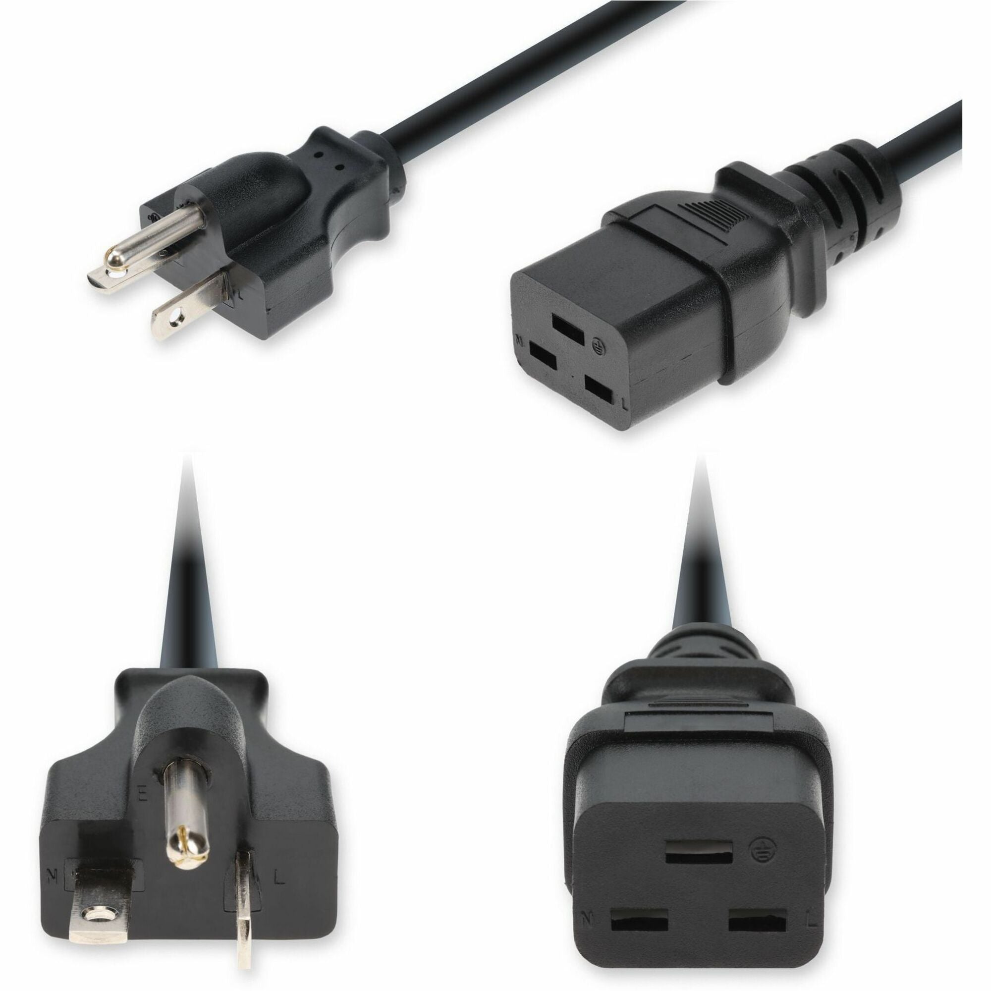 AddOn 3ft NEMA 5-20P Male to C19 Female Industrial Grade 12 AWG 125V at 20A PVC SJT (Service Junior Thermoplastic) Black Power Cable - ADD-N5202C19I12G3FBK