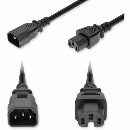 AddOn 3ft C14 Male to C15 Female Standard Commercial 14 AWG 250V at 15A PVC SJT (Service Junior Thermoplastic) Black Power Cable - ADD-C142C15C14G3FBK