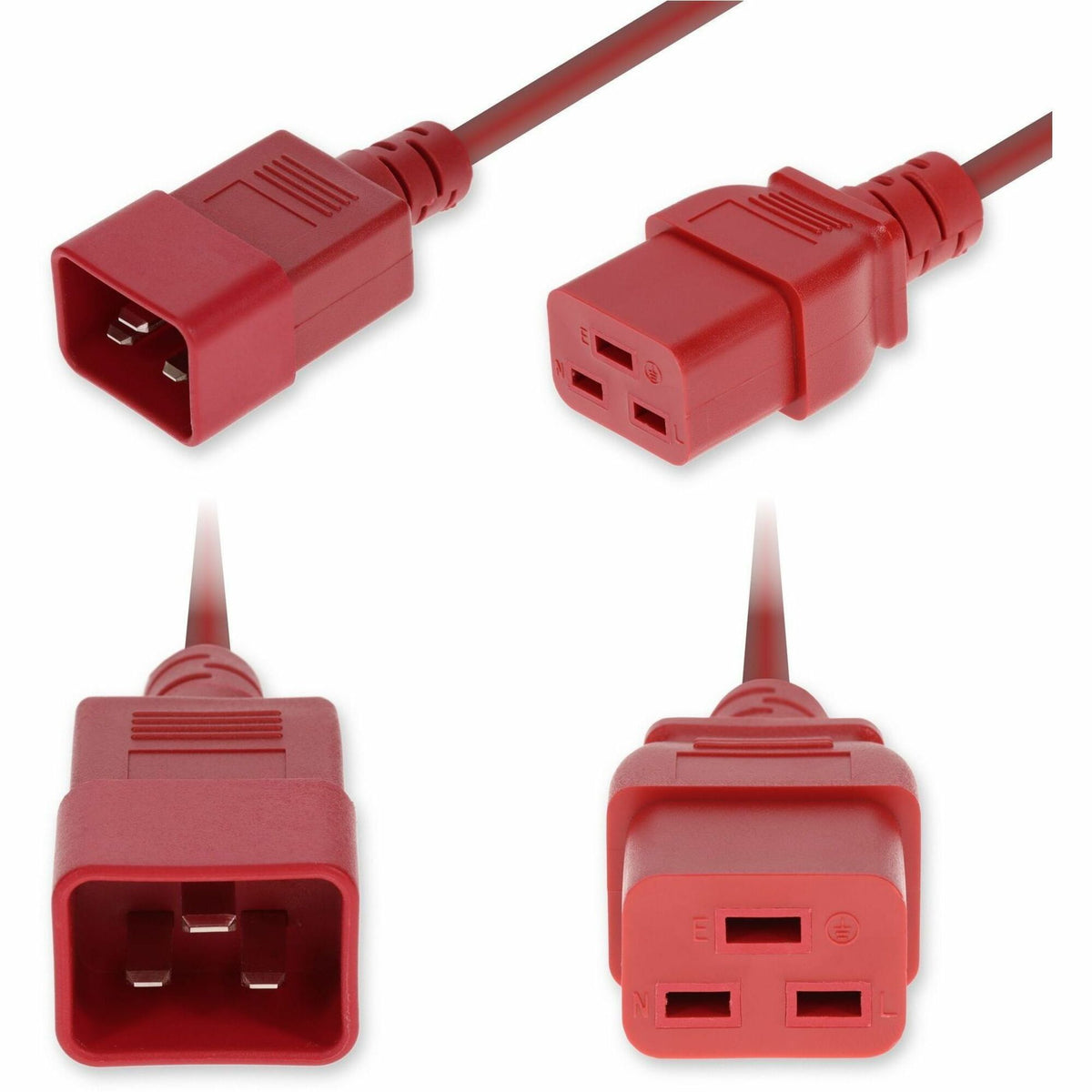 AddOn 3ft C20 Male to C19 Female Standard Commercial 14 AWG 250V at 15A PVC SJT (Service Junior Thermoplastic) Red Power Cable - ADD-C202C19C14G3FRD