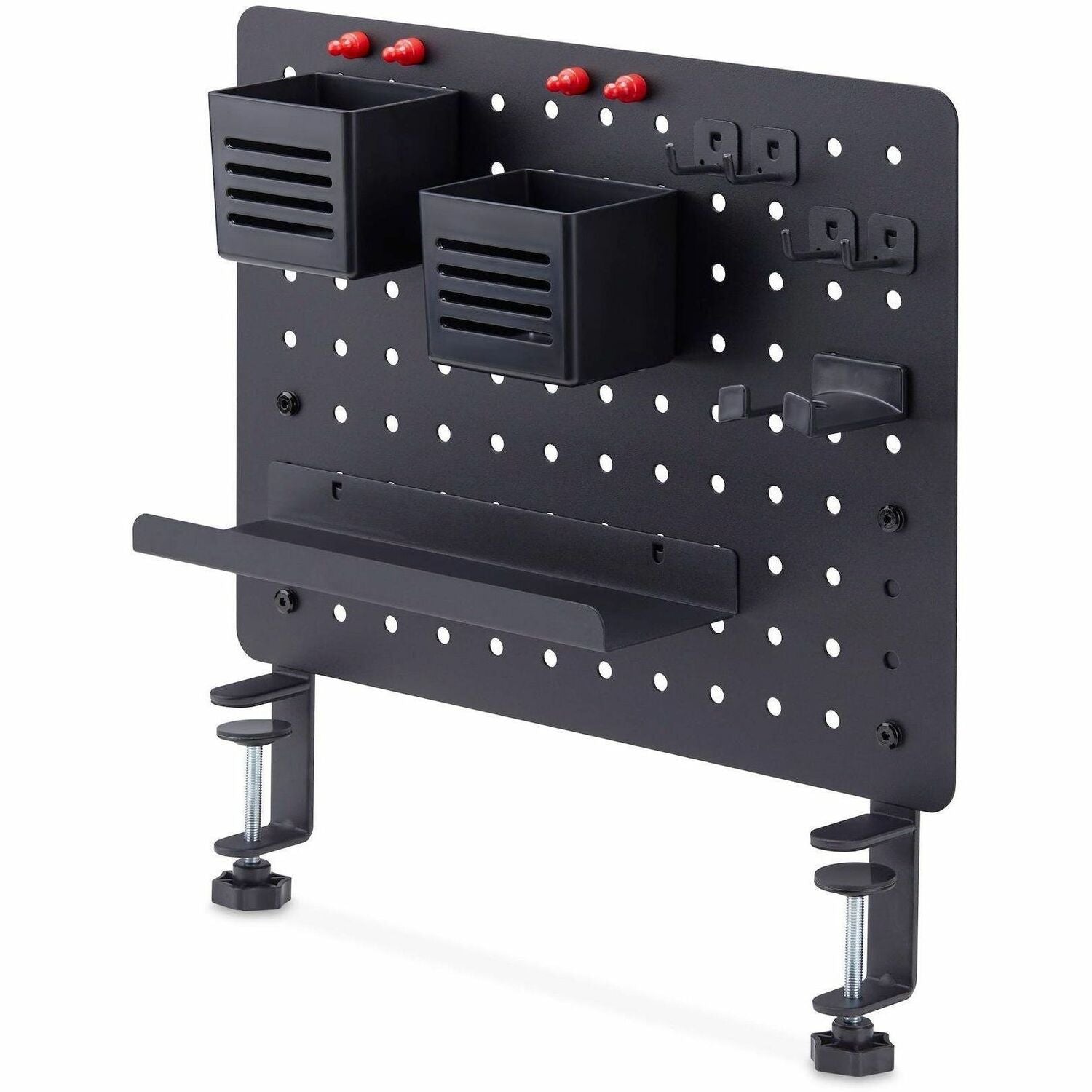 StarTech.com Clamp-On Pegboard with Accessories, 16.5x12.5in, Steel Peg Board, Desktop Storage Organizer, Black - 1612B-DESK-PEGBOARD