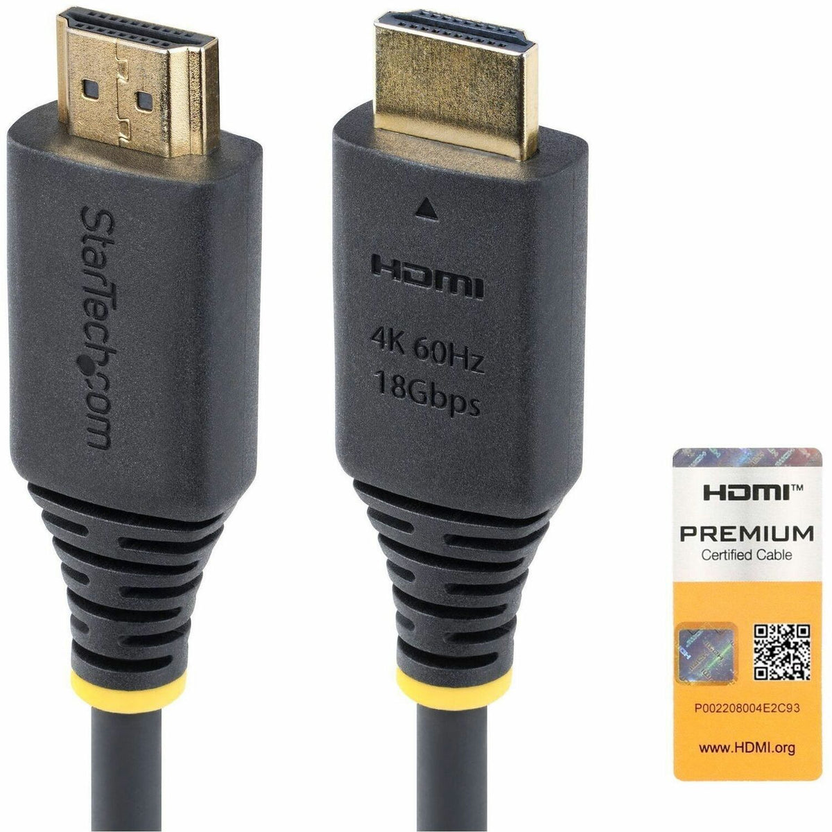 StarTech.com 1.6ft (50cm) Premium Certified High Speed HDMI Cable, 4K 60Hz/1440p 144Hz, 18Gbps, UHD HDMI 2.0 Cord, TPE Jacket - HDMI2-CABLE-4K60-50C