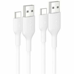 Belkin USB-A to USB-C Cable 15W, 3.3ft/1m, White, 2-pack - CAB021FQ1MWH2PK